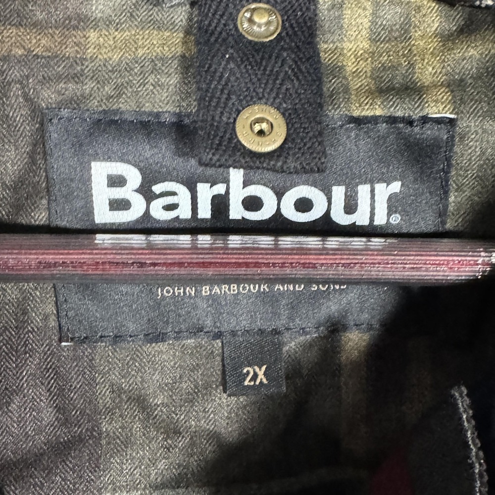 Barbour Jacket Womens 2X Green Acorn Plus Wax Waxed Cotton Tartan Lined Coat - Picture 4 of 12